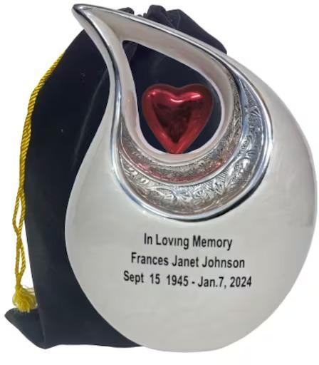 Hand Engraved Teardrop Cremation Urn With Velvet Bag