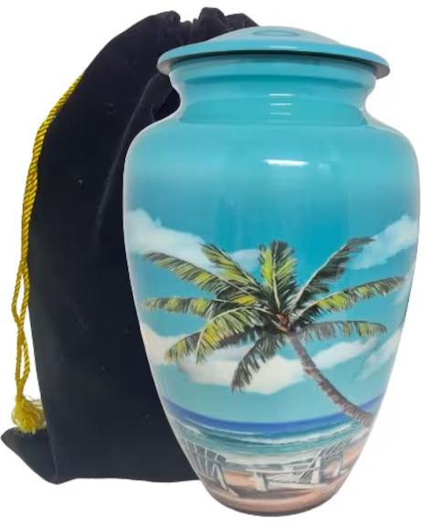 Lovely Beach Blue Design Cremation Urn with Velvet Bag