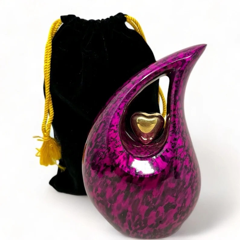 Pink Teardrop Heart Shape Cremation Urn With Velvet Bag