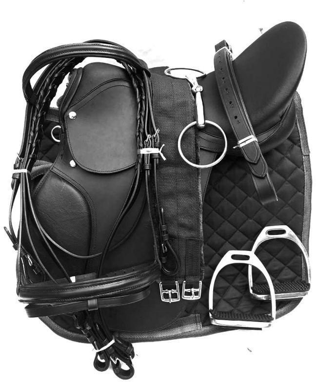 Black Leather Horse English Jumping Saddle Set