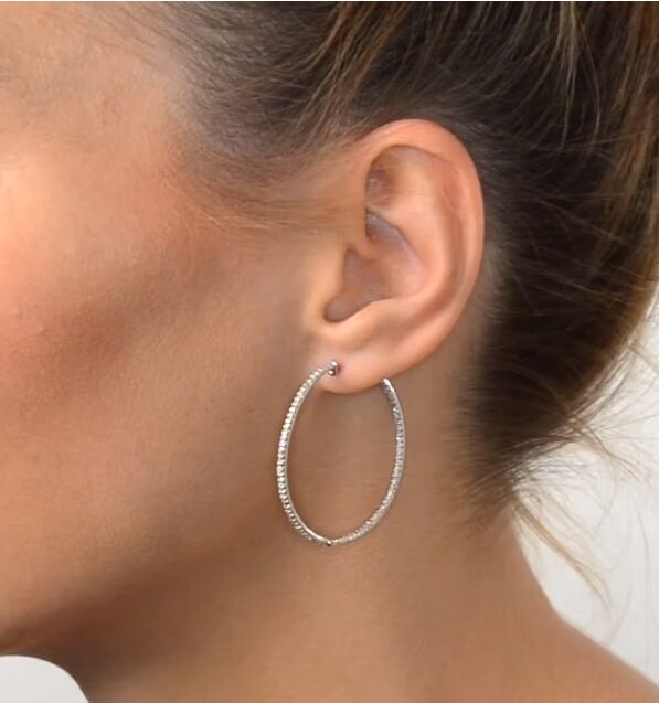 Lab Diamond Hoop Earrings In 14K White Gold G/VS