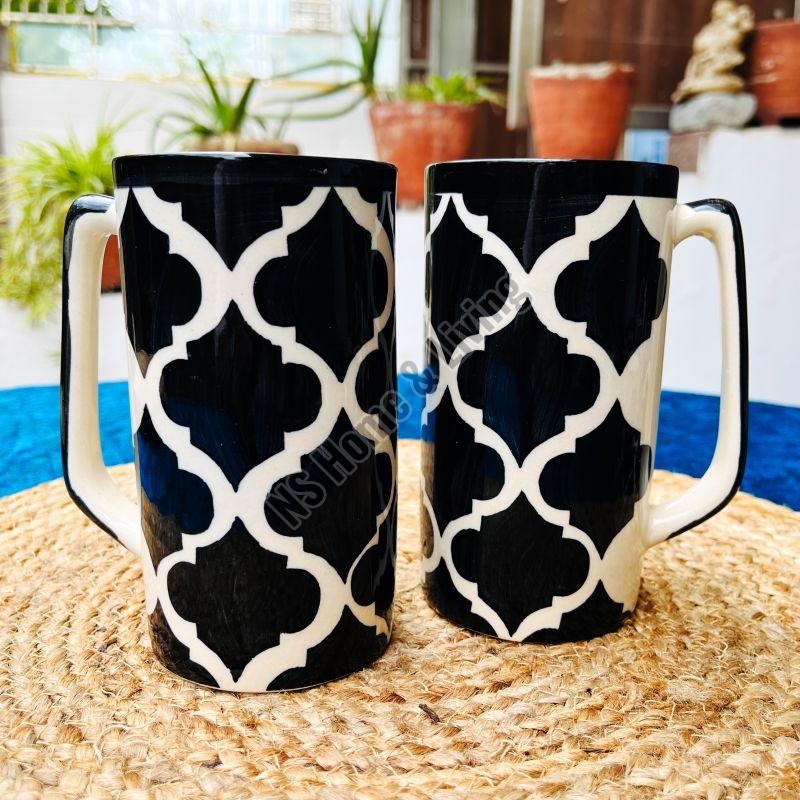 Black Moroccan Hand Painted Ceramic Beer Mug