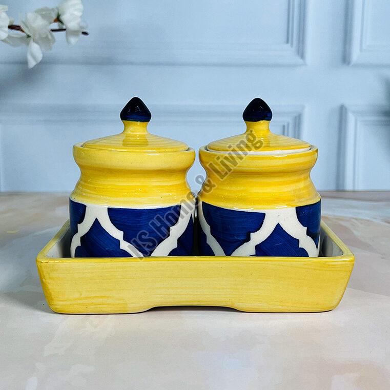 Blue Moroccan Pickle Jar Set with Tray