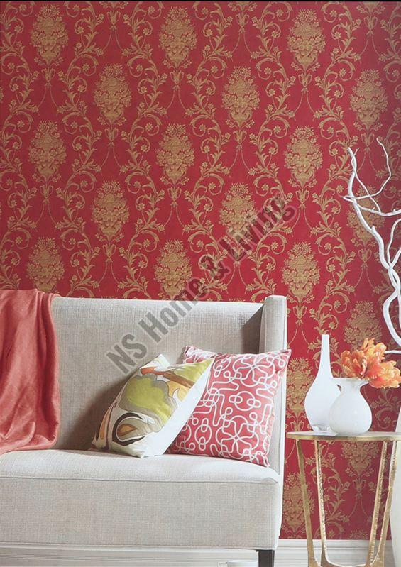 Red Floral Motif Printed Wallpaper