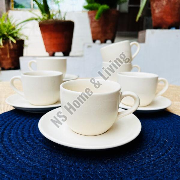 Subhra Handcrafted White Matte Ceramic Tea Cup & Saucer Set