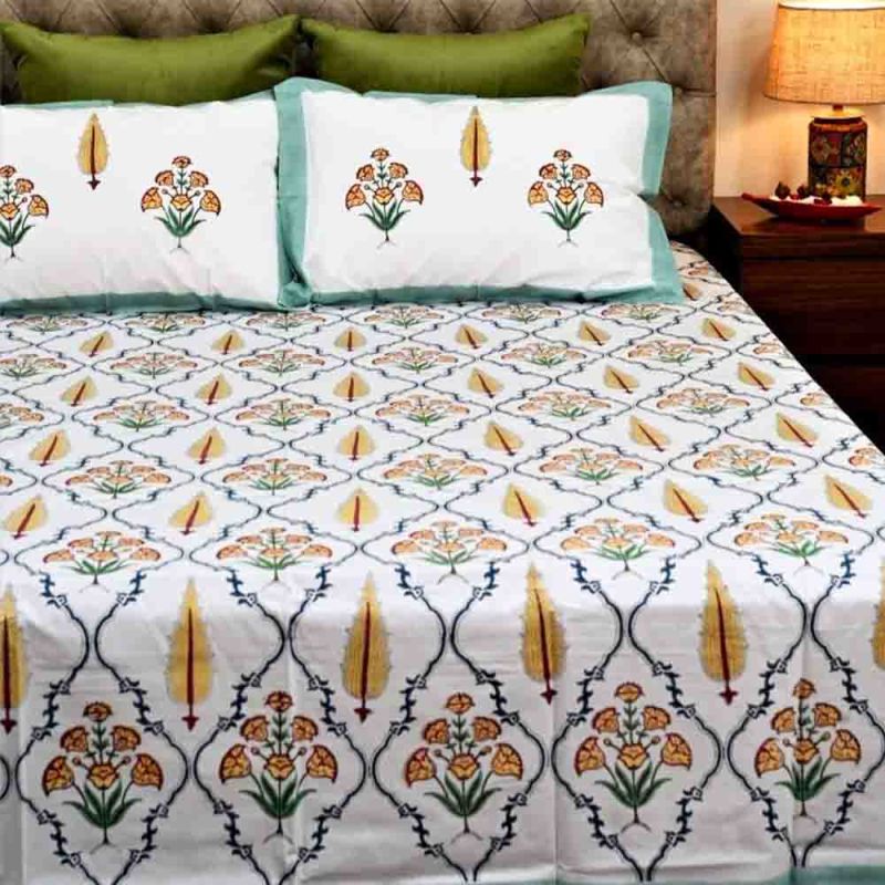 Hand Block Print Percale Cotton Bed Sheet