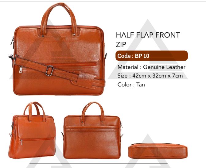 Half Flap Front Zip  Leather Bag