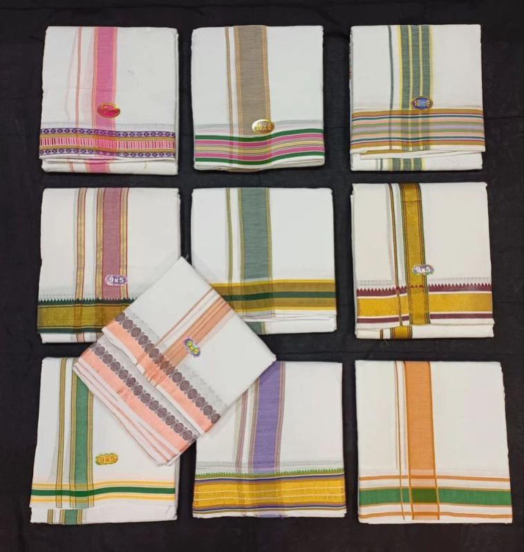 White Cotton With Border Dhoti Dupatta Set