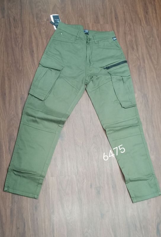 Mens Olive Green Zipper Cargo Pant