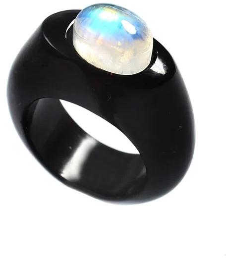 Natural Black Onyx Moonstone Gemstone Ring