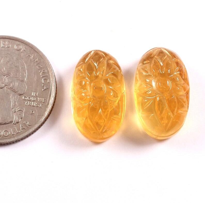 Natural Citrine Carving Oval Shaped Earring