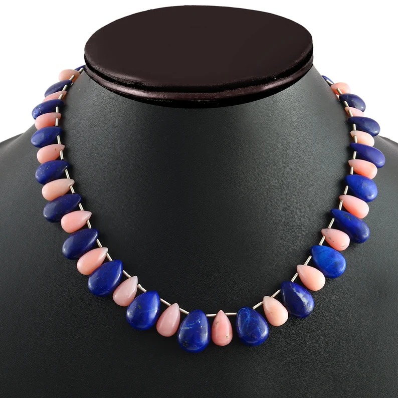 Opal Lapis Lazuli Almonds Shaped Gemstone Necklace