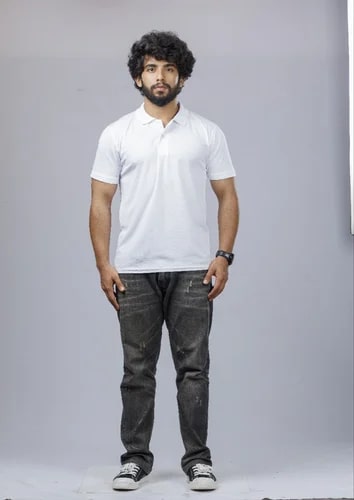 Mens Polyester White Polo T-Shirts