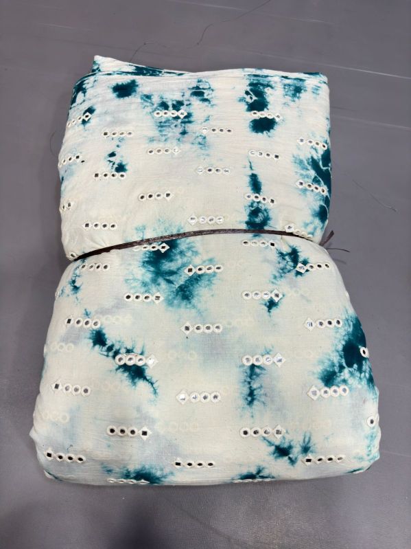 Fancy White & Blue Kora Cotton Fabric