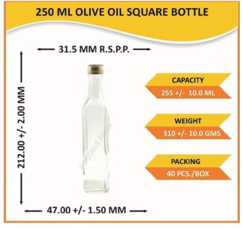 250ml Olive Oil Square Glass Bottles