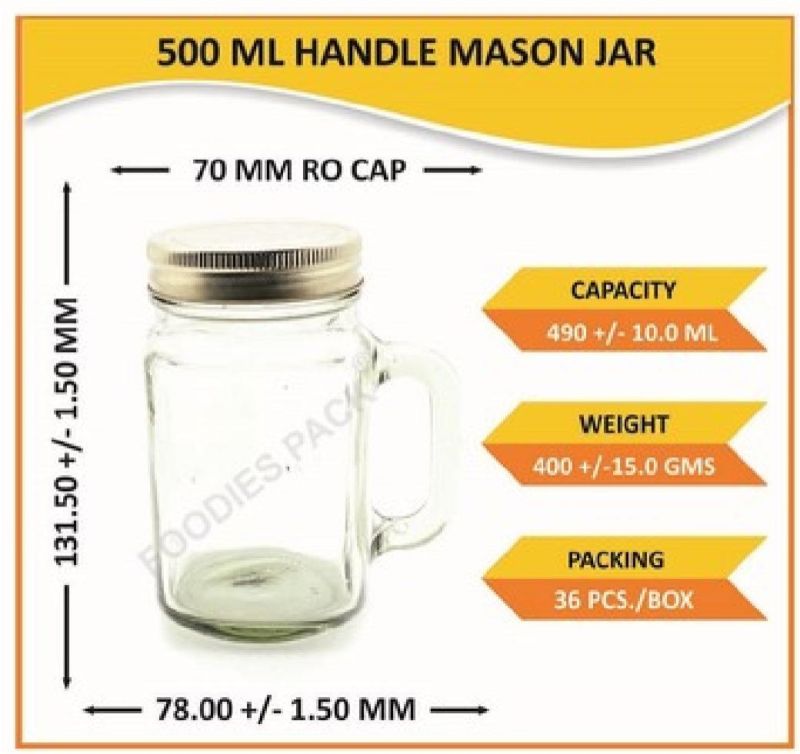 500ml Handle Mason Glass Jar