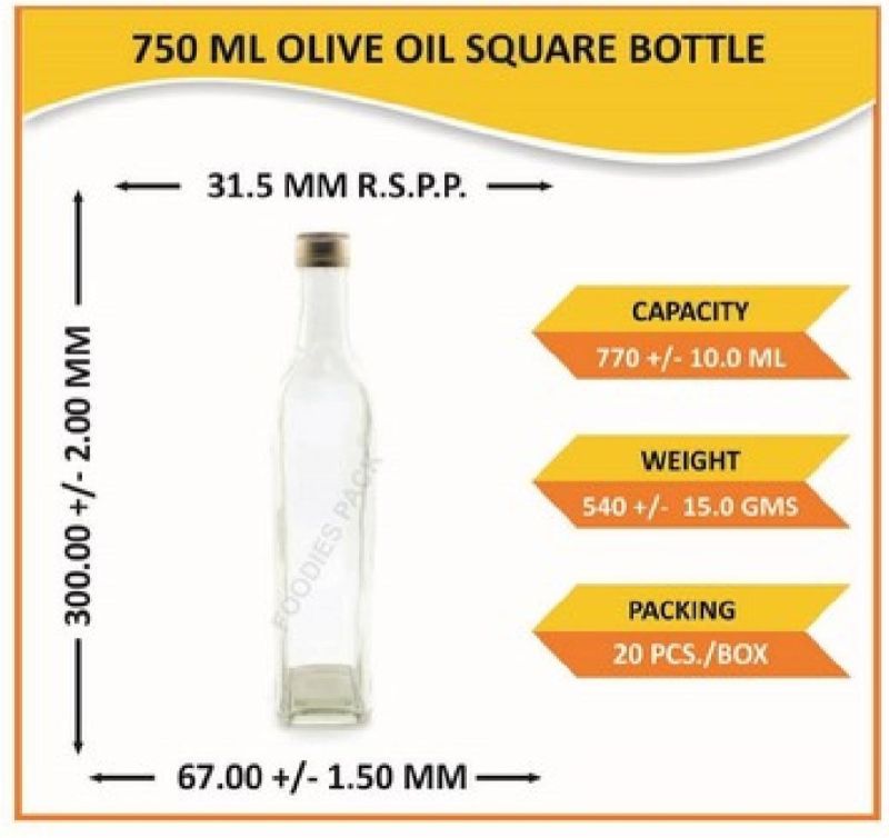 750ml Olive OIl Square Glass Bottles