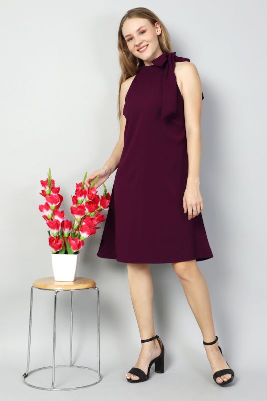 Boat Neck A-Line Purple Dress