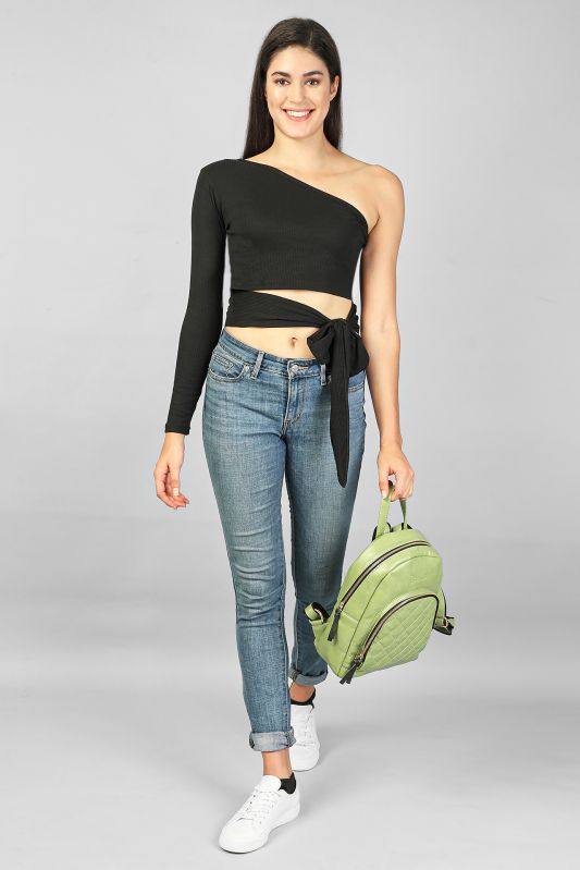 One Shoulder Tie Up Crop Top