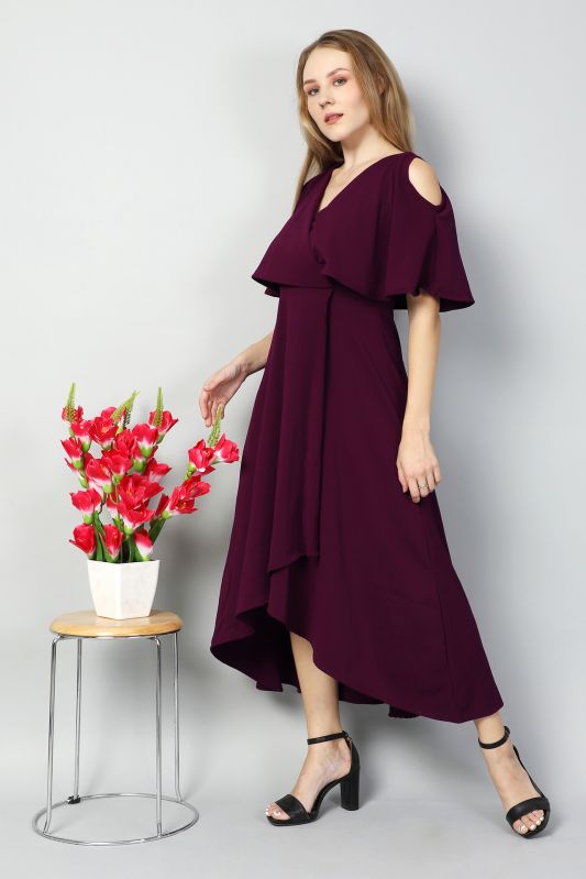 Ladies Cold Shoulder Overlap Long Dress