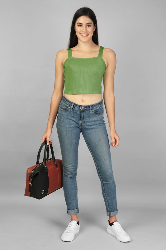 Ladies Olive Color Strappy Crop Top