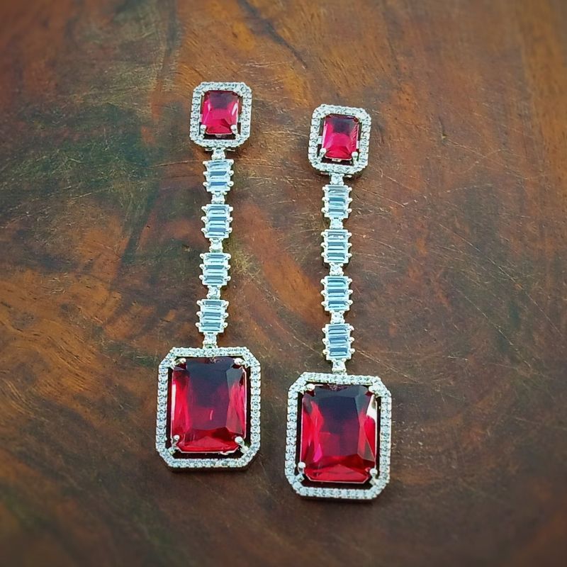 Red American Diamond Earrings