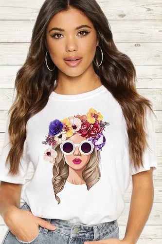 Ladies White Printed T-Shirt