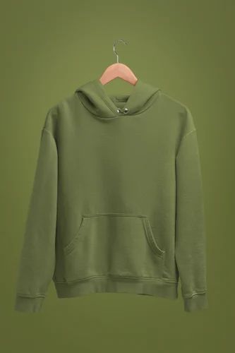 Mens Green Plain Hoodie