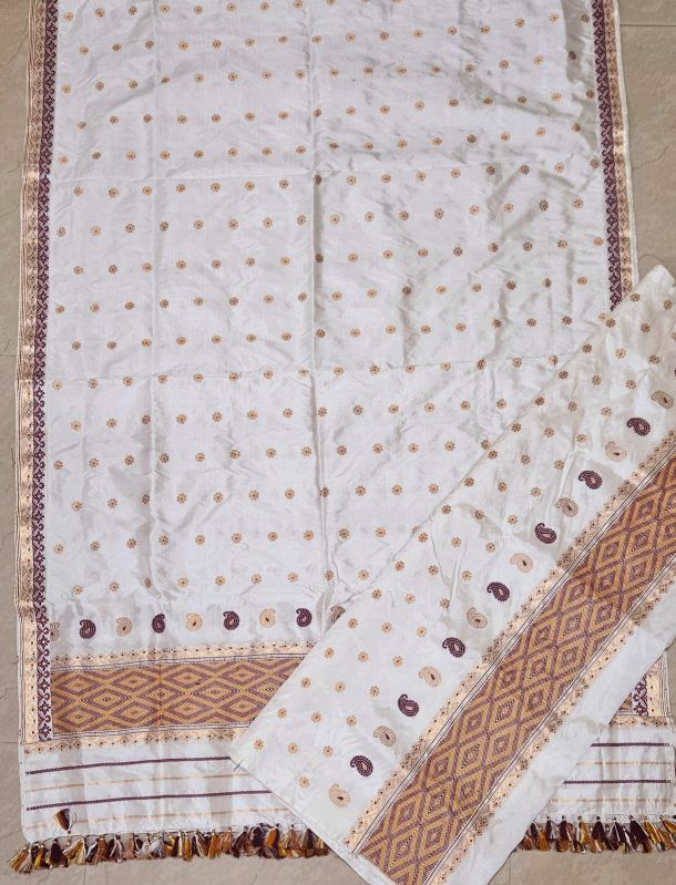 Golden White Assam Silk Mekhela Chador