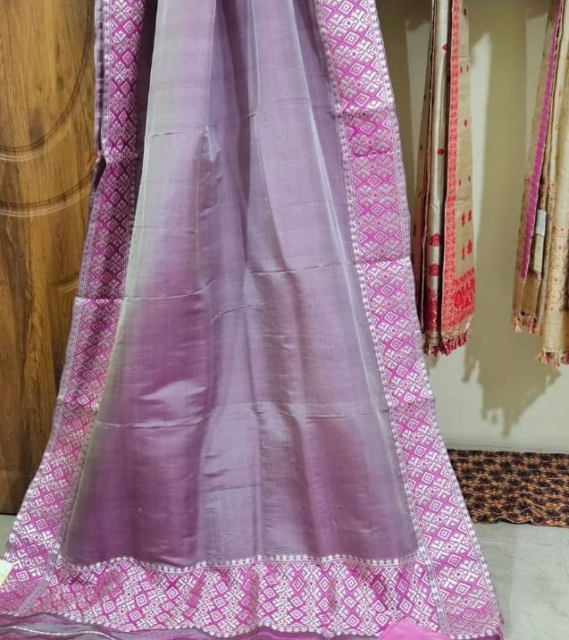 Onion Pink Assam Silk Saree