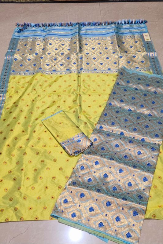 Printed Yellow Assam Mekhela Chador