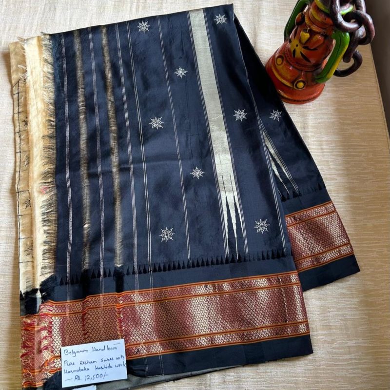 Handloom Pure Resham Saree with Karnataka Kashidakari Work