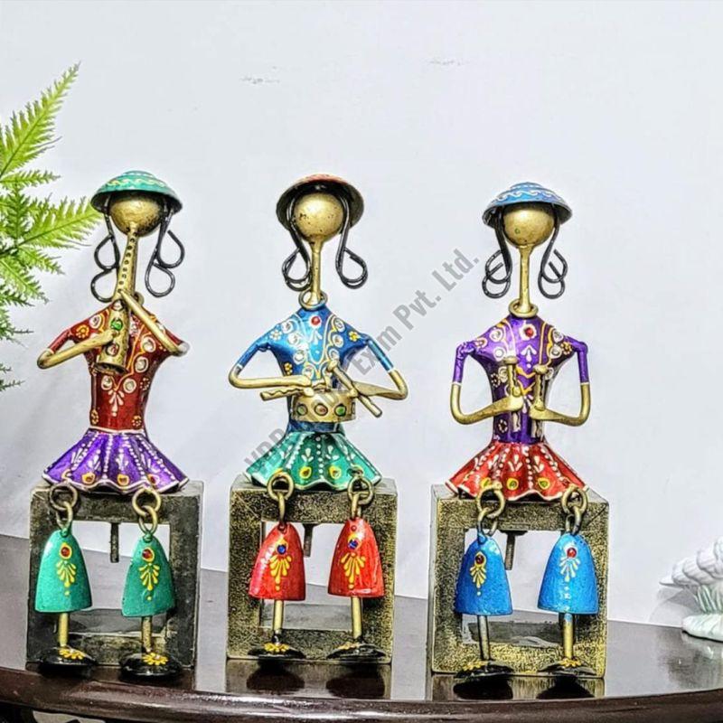 Iron Multicolor Musicians Showpiece Set Of 3