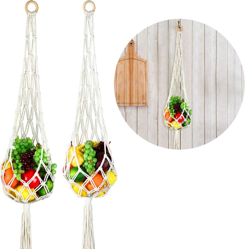 2 Piece Macrame Hanging Fruit Basket