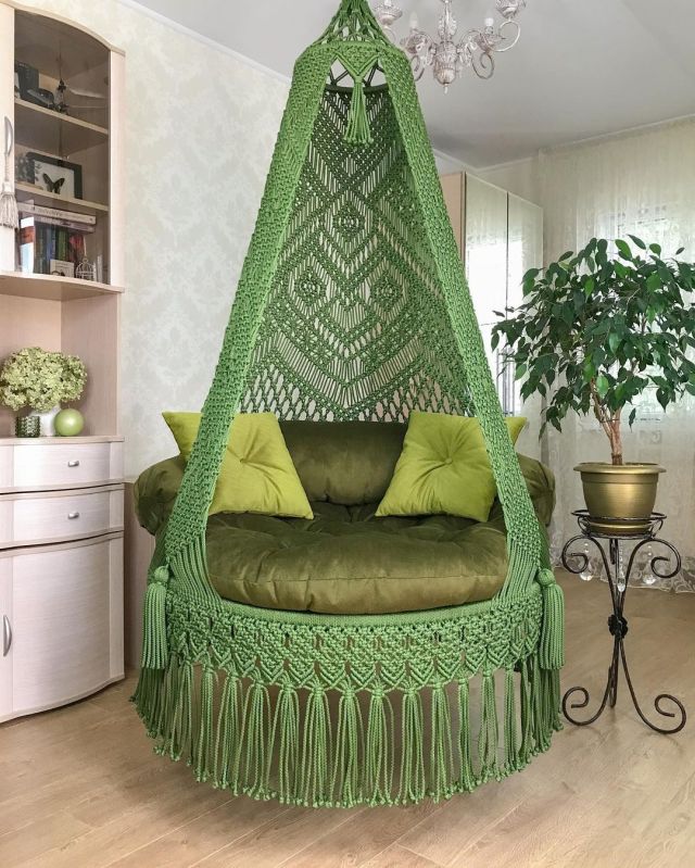 Green Cotton Macrame Hammock Swing Chair