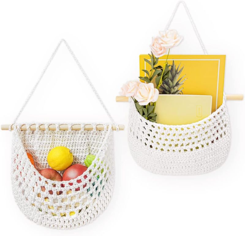 White Macrame Hanging Fruit Basket