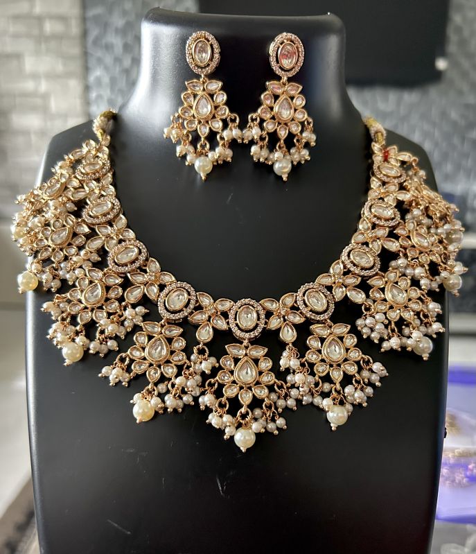 Gold Plated Pure Brass Real Kundan Necklace Set