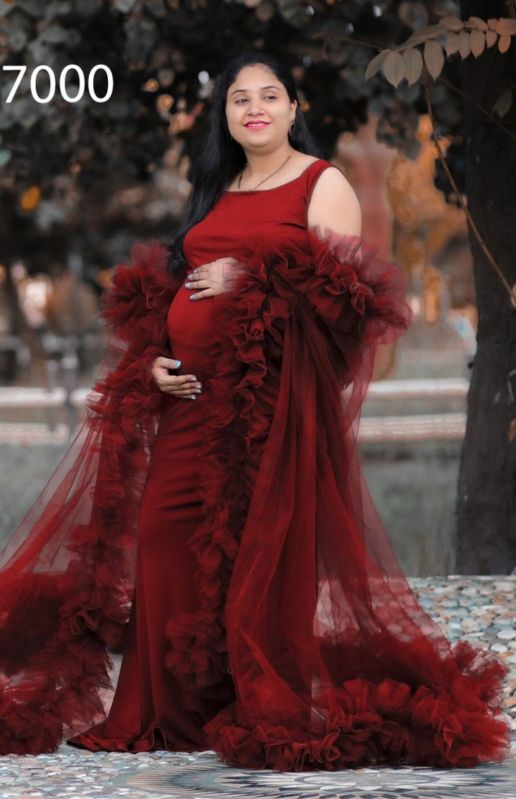 Red Satin Maternity Gown