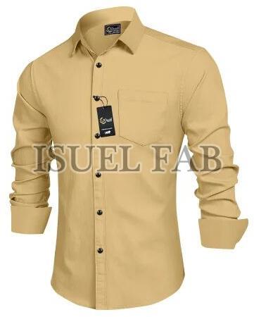 Mens Beige Plain Cotton Shirt