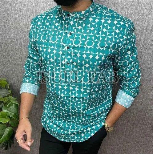 Mens Cotton Blend Full Sleeves Kurta Shirt