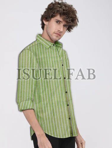 Mens Green Striped Full Sleeves Shirt