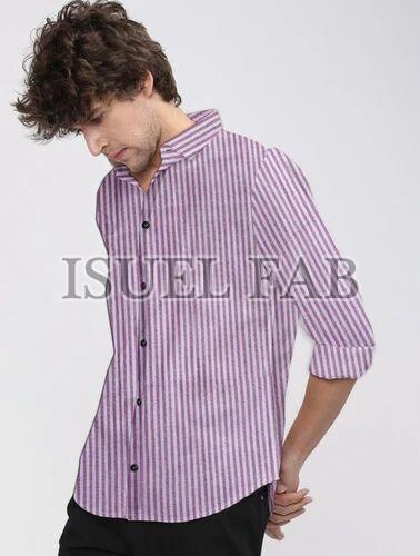 Mens Purple Striped Full Sleeves Shirt