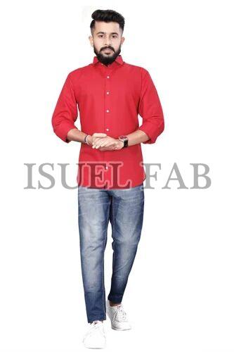 Mens Red Plain Full Sleeves Shirt