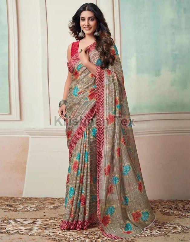 Ladies Beige Printed Georgette Sarees