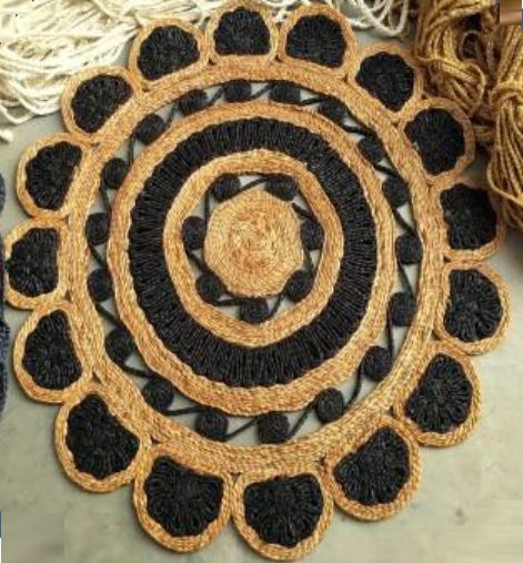 Black and Brown Jute Round Rug