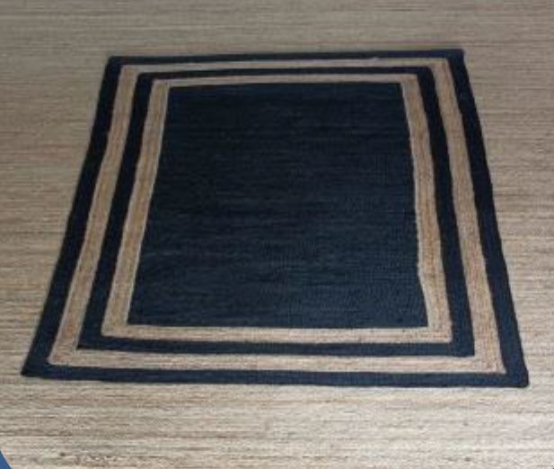 Navy Blue and Brown Rectangular Jute Rug