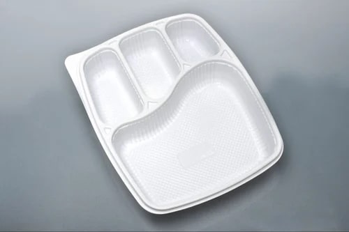 4 Compartment White PP Meal Tray