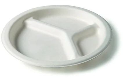 9 Inch 3 Compartment Round Sugarcane Bagasse Plates