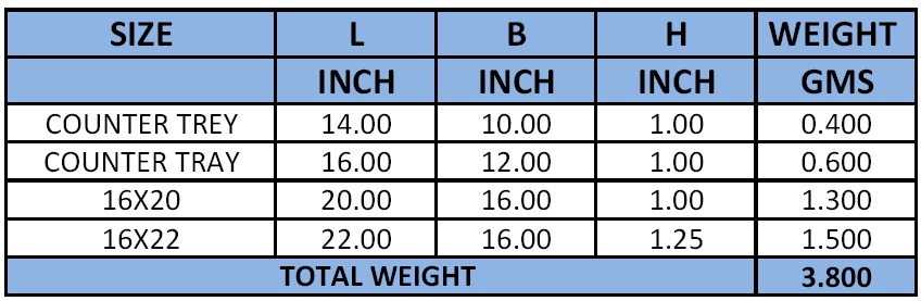 Aluminum Barfi Tray Specification