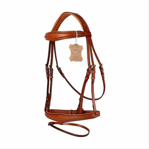 Genuine Leather Horse Bridle Conker Color With Braided Reins